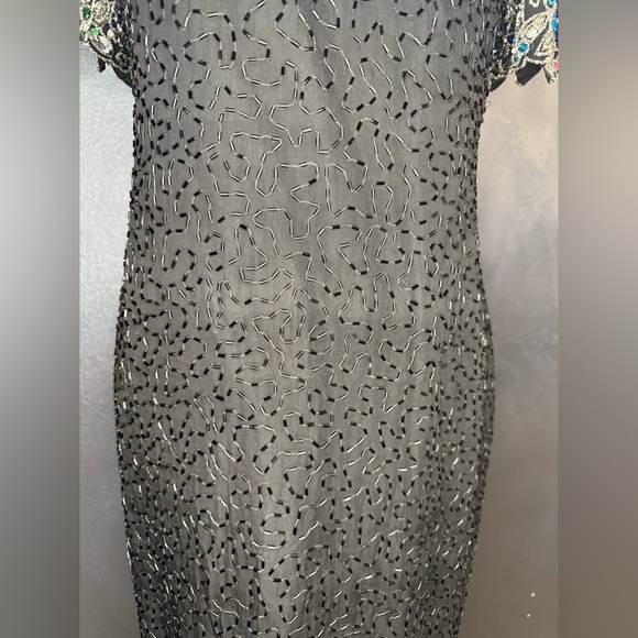 ✨ Vintage 1980s Stenay Black Silk Beaded Dress – Made in India ✨ - Picture 2 of 13